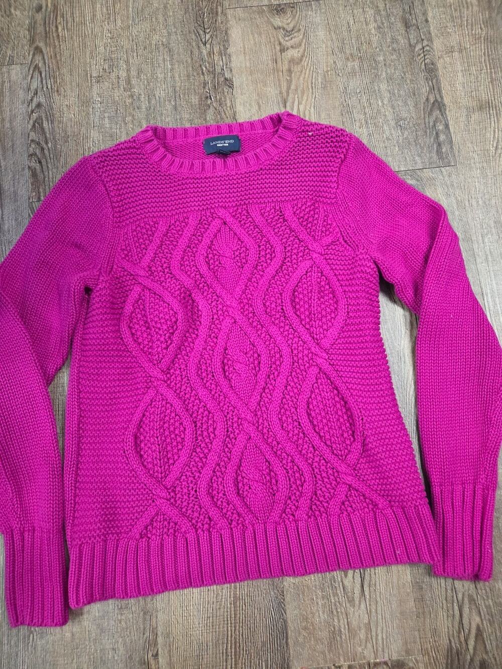 Lands End Drifter Fisherman Sweater Fuscia Bright Berry 475877 Medium